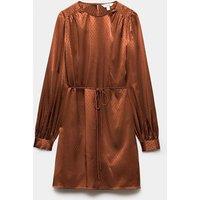 M&S Satin Polka Dot Jacquard Mini Waisted Dress Cognac