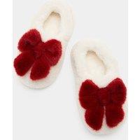 M&S Kids' Christmas Bow Elastic Back Slippers (4 Small - 2 Large) Cream Mix
