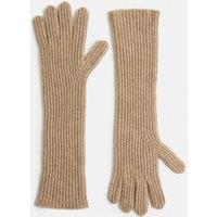 JAEGER Knitted Stitch Detail Gloves Camel