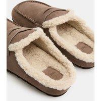 M&S Suede Faux Fur Lined Round Toe Mule Slippers Grey