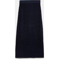 JAEGER Merino Wool Rich Sparkly Ribbed Midi Column Skirt Navy Mix