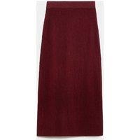 JAEGER Merino Wool Rich Sparkly Ribbed Midi Column Skirt Red Mix
