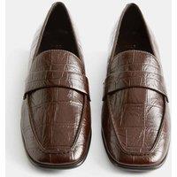 M&S Croc Slip On Block Heel Square Toe Loafers Wine