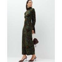 M&S Floral Scarf Detail Midi Column Dress Green Mix