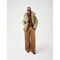 M&S Cotton Rich Relaxed Padded Faux Fur Utility Jacket Sand