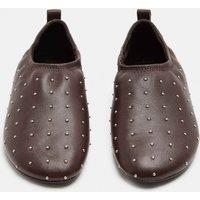 M&S Leather Studded Flat Pumps Brown