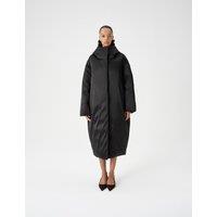 Autograph Feather & Down Satin Relaxed Hooded Maxi Puffer Coat Black