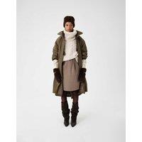 M&S Satin Relaxed Funnel Neck Longline Parka Coat Khaki