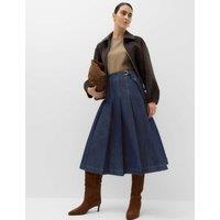 M&S Denim Pleated Midi Skirt Dark Denim