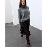 Autograph Pure Wool Brushed Roll Neck Jumper Grey