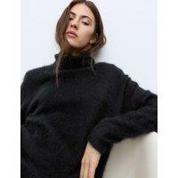 Autograph Pure Wool Brushed Roll Neck Jumper Black