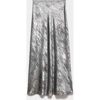 M&S Satin Metallic Midi Slip Skirt Silver