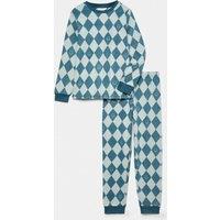 M&S Fleece Harlequin Pyjamas (1-16 Yrs) Green Mix