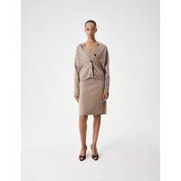 M&S Lambswool Blend Neppy Knitted Knee Length Skirt Neutral