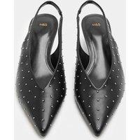 M&S Pin Stud Kitten Heel Slingback Shoes Black