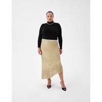M&S Sequin Asymmetric Fringe Skirt Beige
