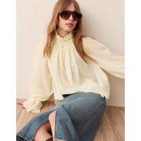 Per Una Sheer Pleated High Neck Blouse Cream