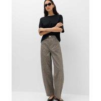 M&S Mid Rise Animal Barrel Jeans Dark Brown Mix