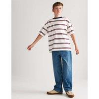 M&S Pure Cotton Striped T-Shirt (6-16 Yrs) Burgundy Mix