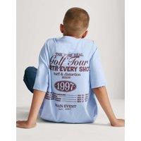 M&S Pure Cotton 'Golf Tour' Slogan T-Shirt (6-16 Yrs) Blue