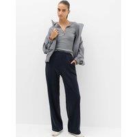 M&S Cotton Rich Pintuck Wide Leg Trousers Navy