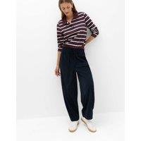 M&S Cord Pull On Barrel Leg Trousers Midnight Navy