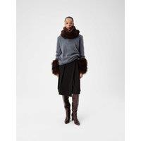 Autograph Wool Blend Pleated Midi Kilt Skirt Brown