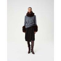 Autograph Wool Blend Pleated Midi Kilt Skirt Brown