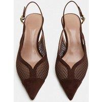 M&S Mesh Kitten Heel Pointed Slingback Shoes Brown