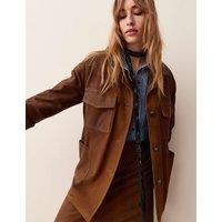 Per Una Suede Longline Utility Shacket Brown