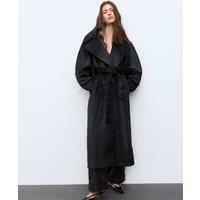 Autograph Faux Fur Double Breasted Longline Coat Black