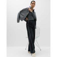 M&S Ponte Side Stripe Drawstring Wide Leg Joggers Black