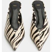 M&S Zebra Print Kitten Heel Pointed Mules Cream Mix
