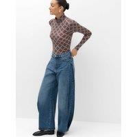 M&S Mid Rise Side Pleat Wide Leg Jeans Medium Indigo