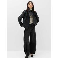 M&S Mid Rise Side Pleat Wide Leg Jeans Black