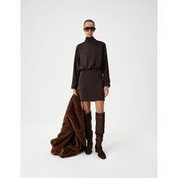M&S Funnel Neck Blouson Mini Waisted Dress Chocolate