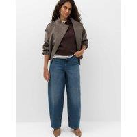M&S Relaxed Mid Rise Cinch Barrel Jeans Medium Indigo