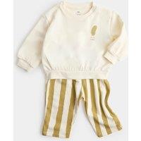 M&S 2 Piece Pickle Stripe Sweat Outfit (0-5 Yrs) Light Citrus