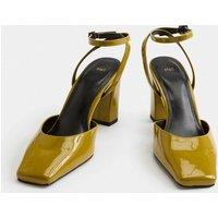 M&S Ankle Strap Block Heel Chisel Toe Court Shoes Acid Yellow