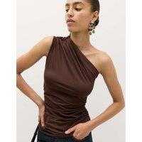 M&S One Shoulder Drape Top Chocolate