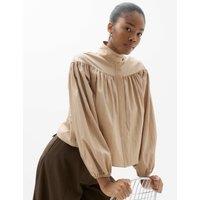 M&S Funnel Neck Gathered Shirt Beige