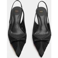 M&S Lace Bow Kitten Heel Pointed Toe Slingback Black