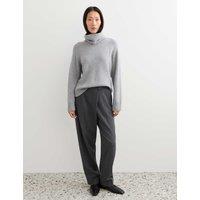JAEGER Wool Rich Flannel Wrap Front Tapered Trousers Charcoal