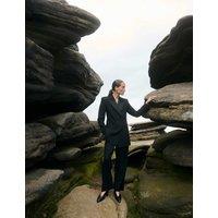 JAEGER Pure Wool Satin Trim Tuxedo Straight Leg Trousers Black