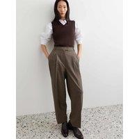 JAEGER Wool Rich Dogtooth Pleat Front Tapered Trousers Camel Mix