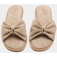 M&S Suede Gold Trim Flat Mules Taupe
