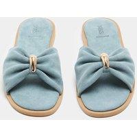 M&S Suede Gold Trim Flat Mules Light Blue