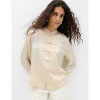 M&S Striped High Neck Knot Detail Shirt Ivory