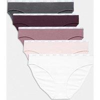 M&S 5pk Cotton Rich Mid Rise Bikini Knickers White Mix
