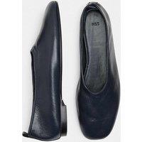 M&S Leather High Vamp Flat Ballet Pumps Navy